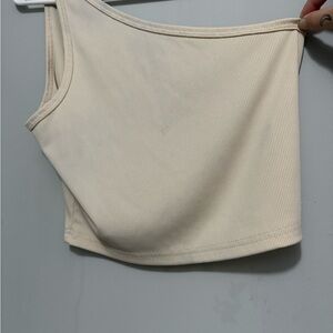 Chic Cream Ribbed Asymmetrical Top